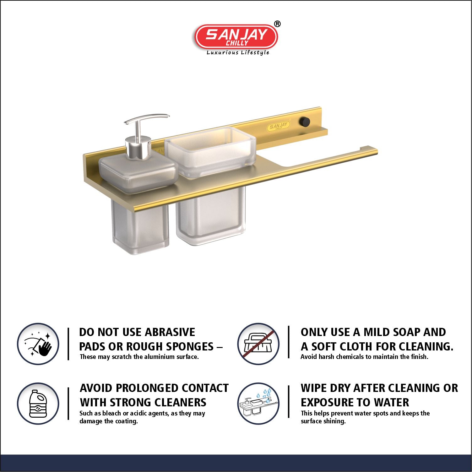 Soap Dispenser & Tumbler Holder With Towel Ring French Gold