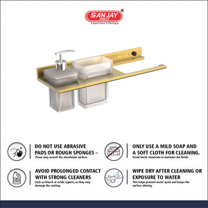 Soap Dispenser & Tumbler Holder With Towel Ring French Gold