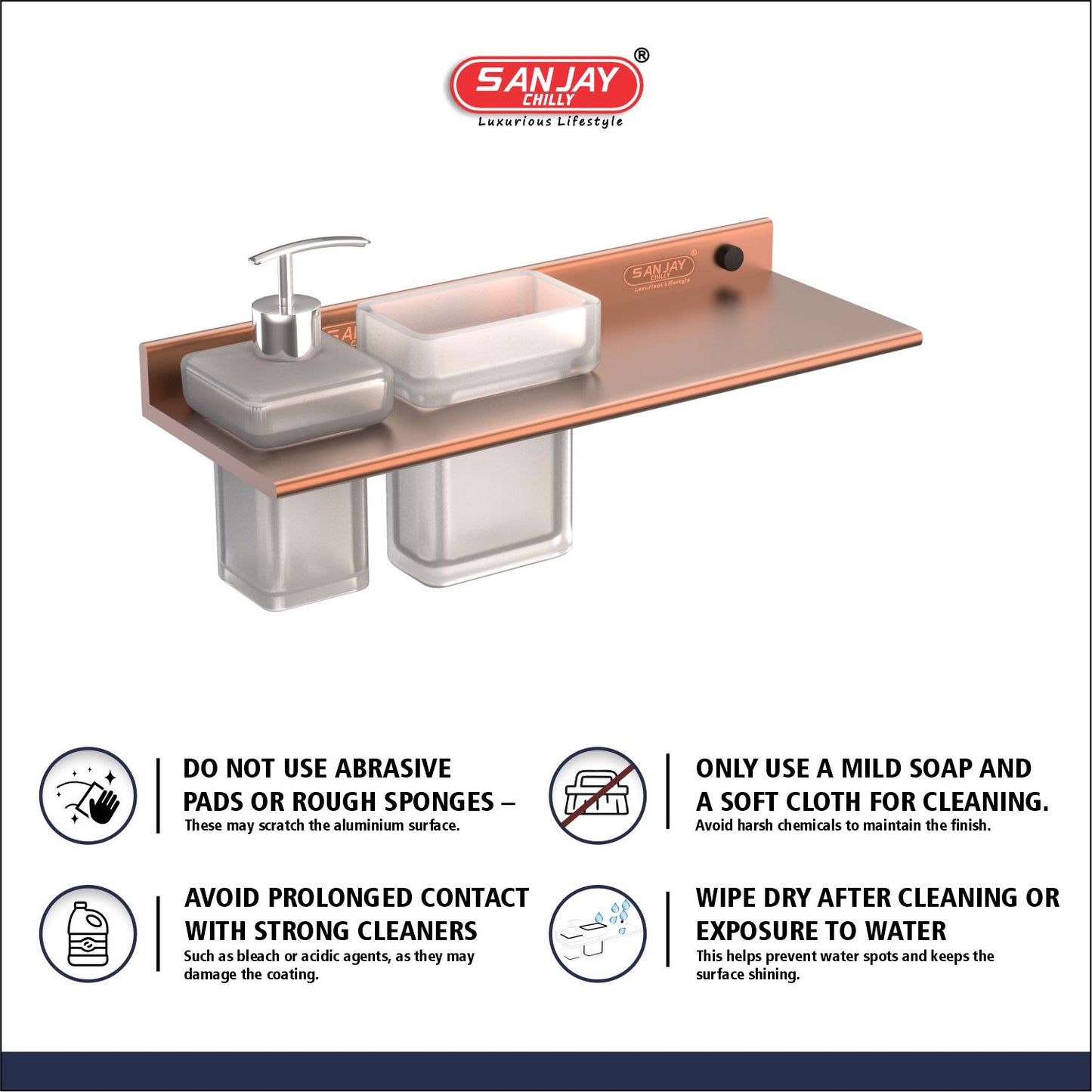 Soap Dispenser & Tumbler Holder With Shelf Rose Gold