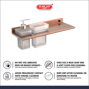 Soap Dispenser & Tumbler Holder With Shelf Rose Gold