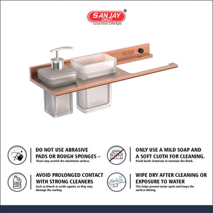 Soap Dispenser & Tumbler Holder With Towel Ring Rose Gold