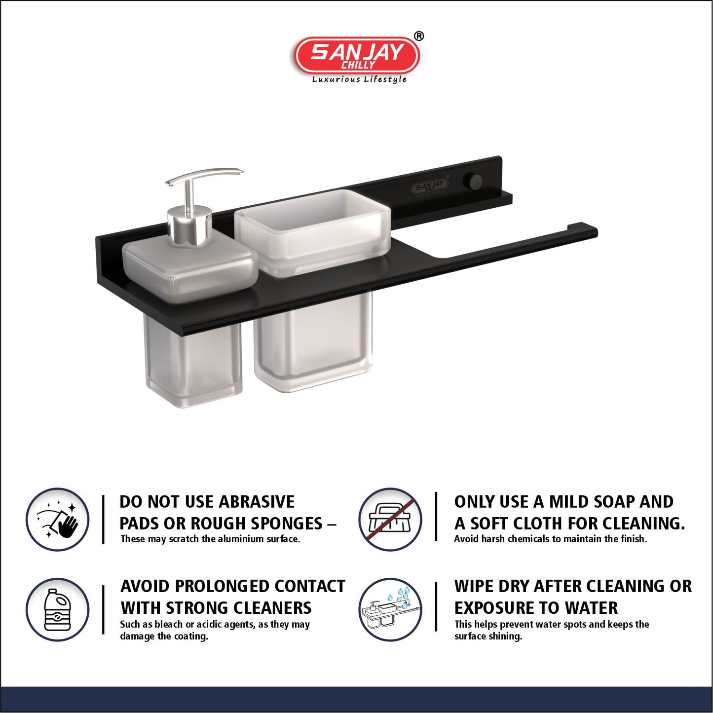 Soap Dispenser & Tumbler Holder With Towel Ring Ultra Black