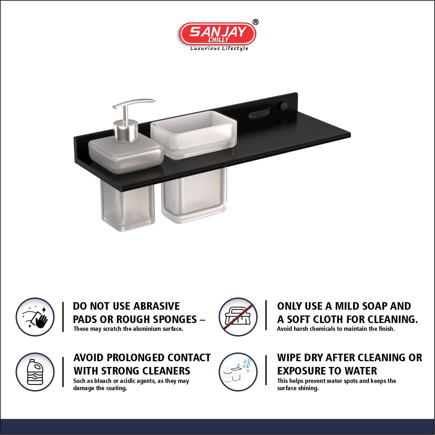 Soap Dispenser & Tumbler Holder With Shelf Ultra Black