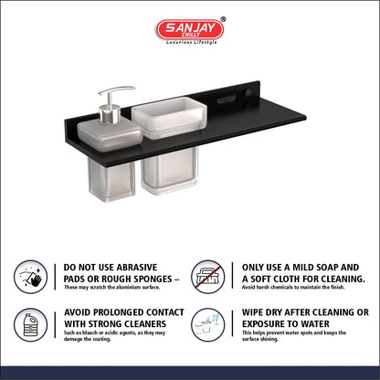 Soap Dispenser & Tumbler Holder With Shelf Ultra Black