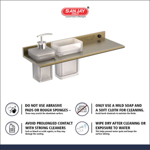 Soap Dispenser & Tumbler Holder With Shelf Brushed Bronze