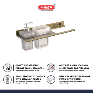 Soap Dispenser & Tumbler Holder With Towel Brushed Bronze