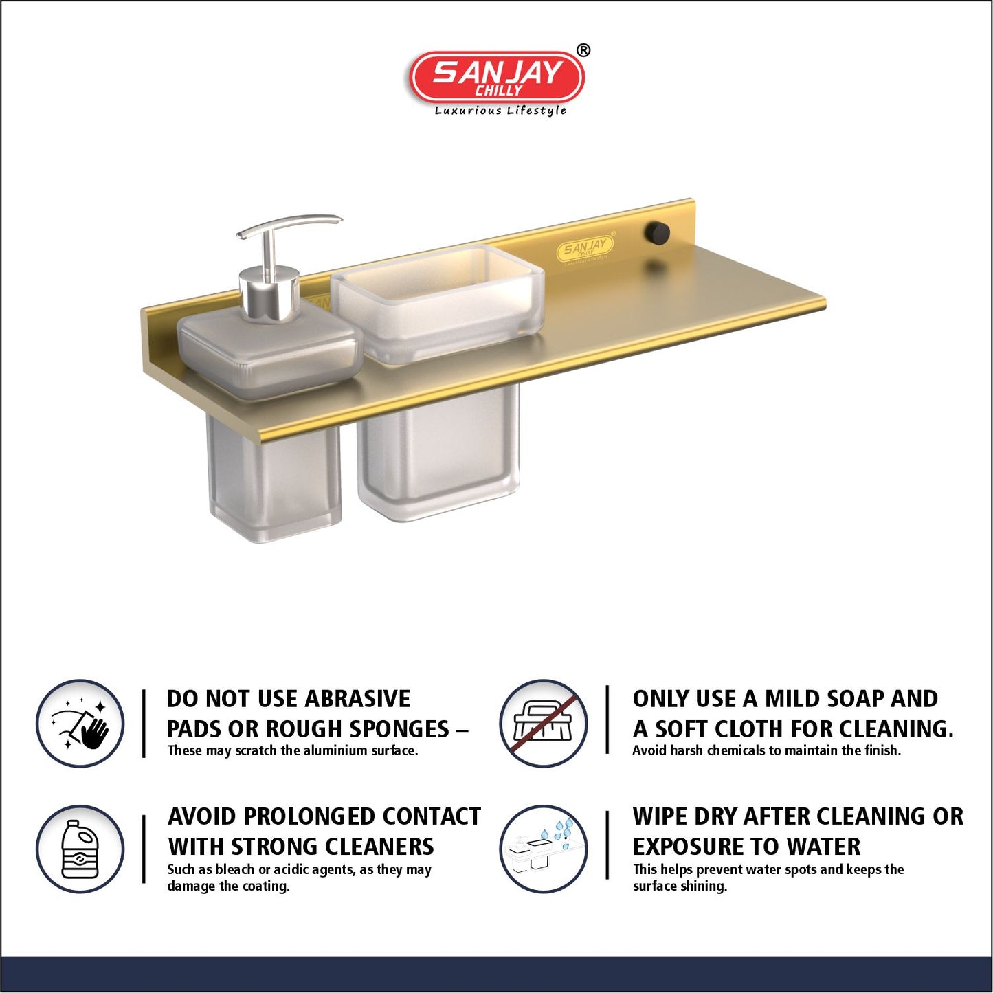 Soap Dispenser & Tumbler Holder With Shelf French Gold