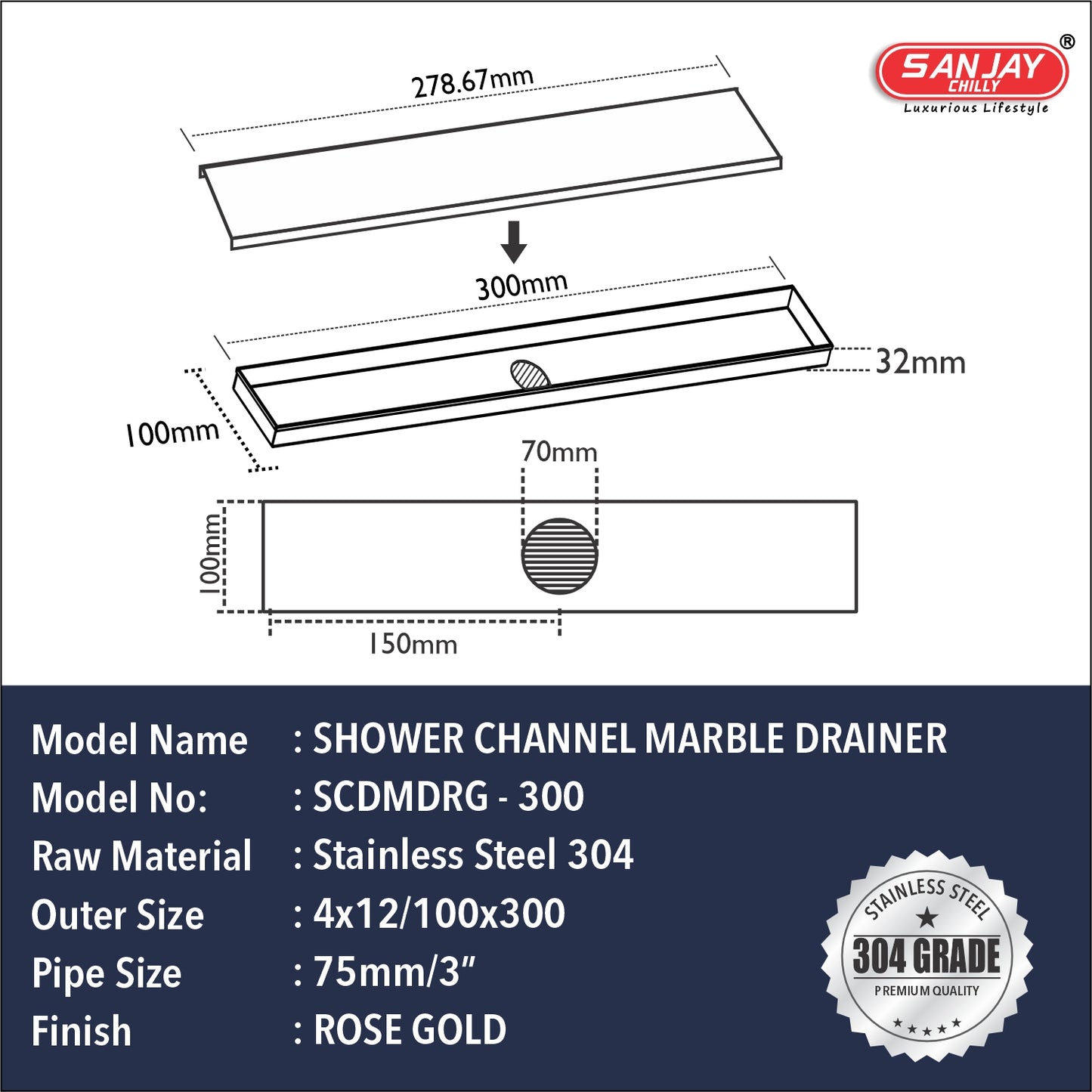 Marble Drainer Rose Gold