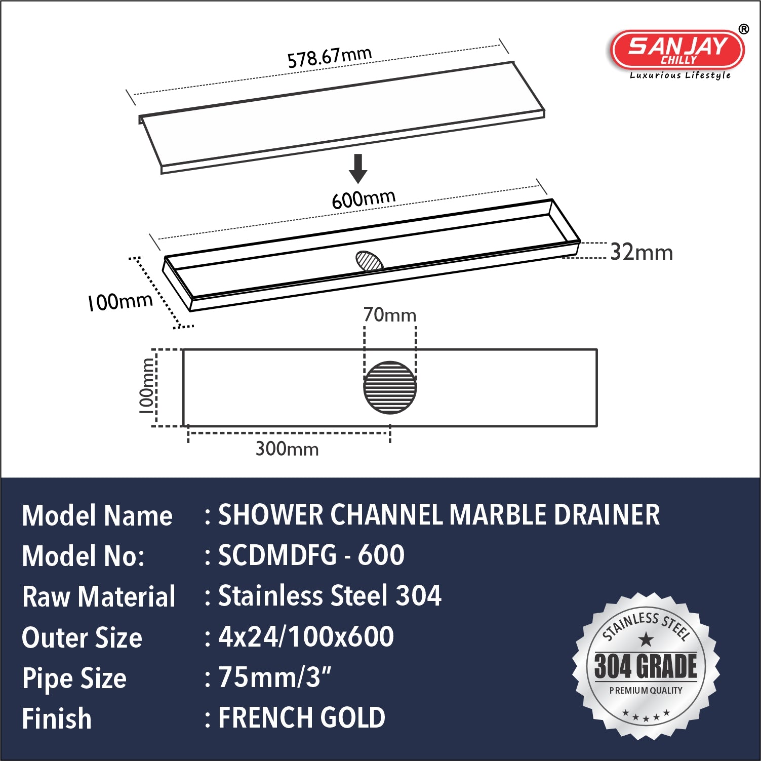Marble Drainer French Gold