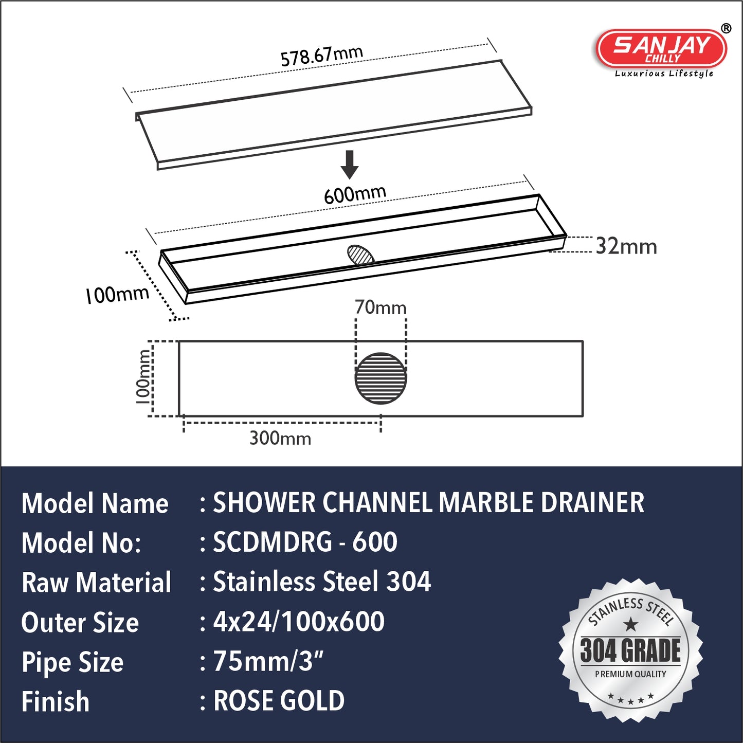 Marble Drainer Rose Gold