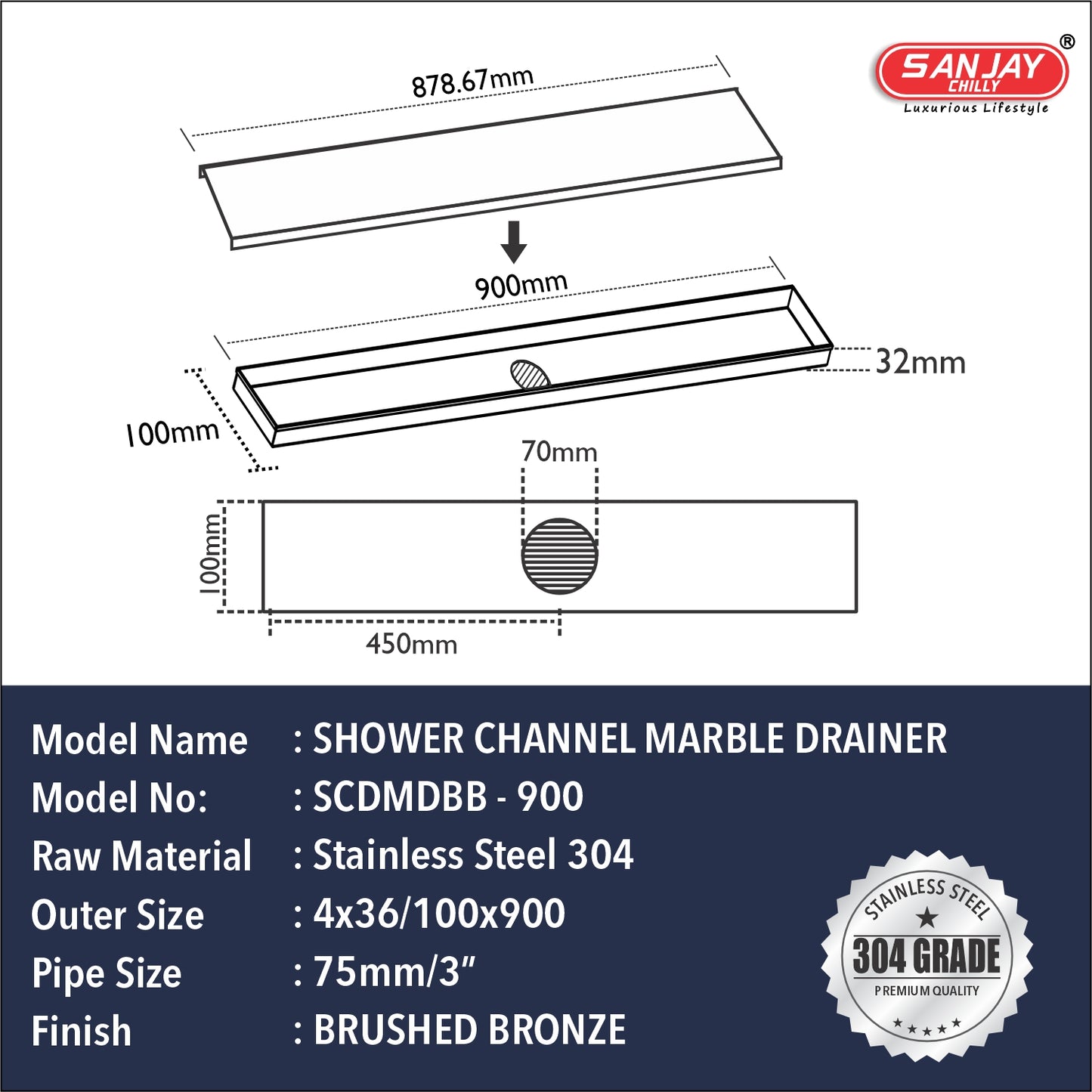 Marble Drainer Brushed Bronze