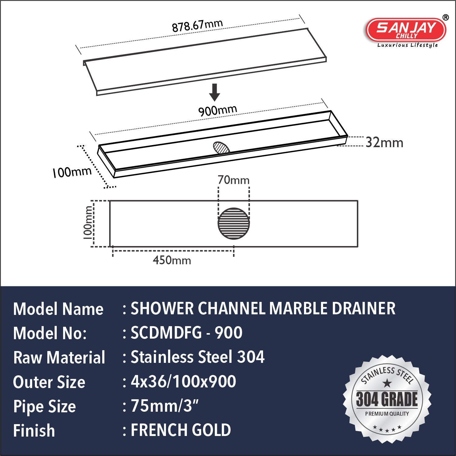 Marble Drainer French Gold