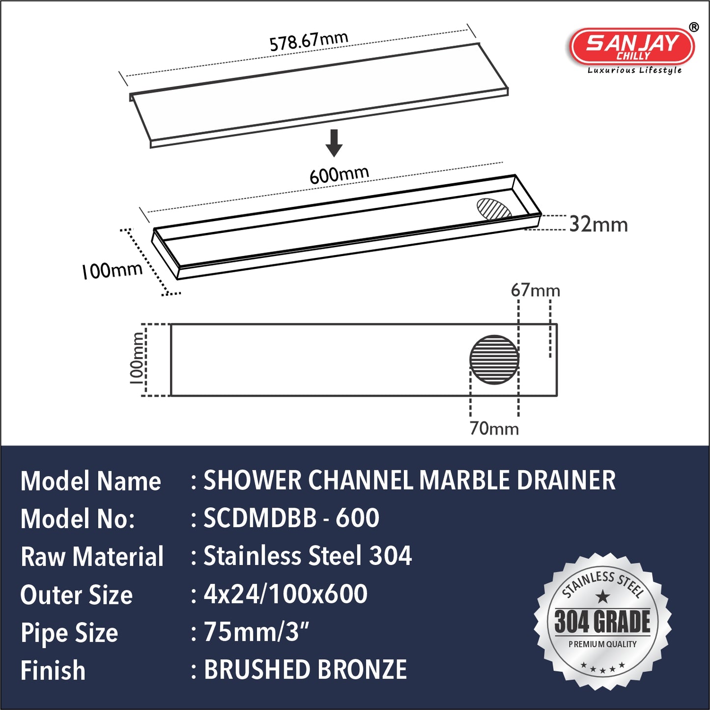 Marble Drainer Brushed Bronze