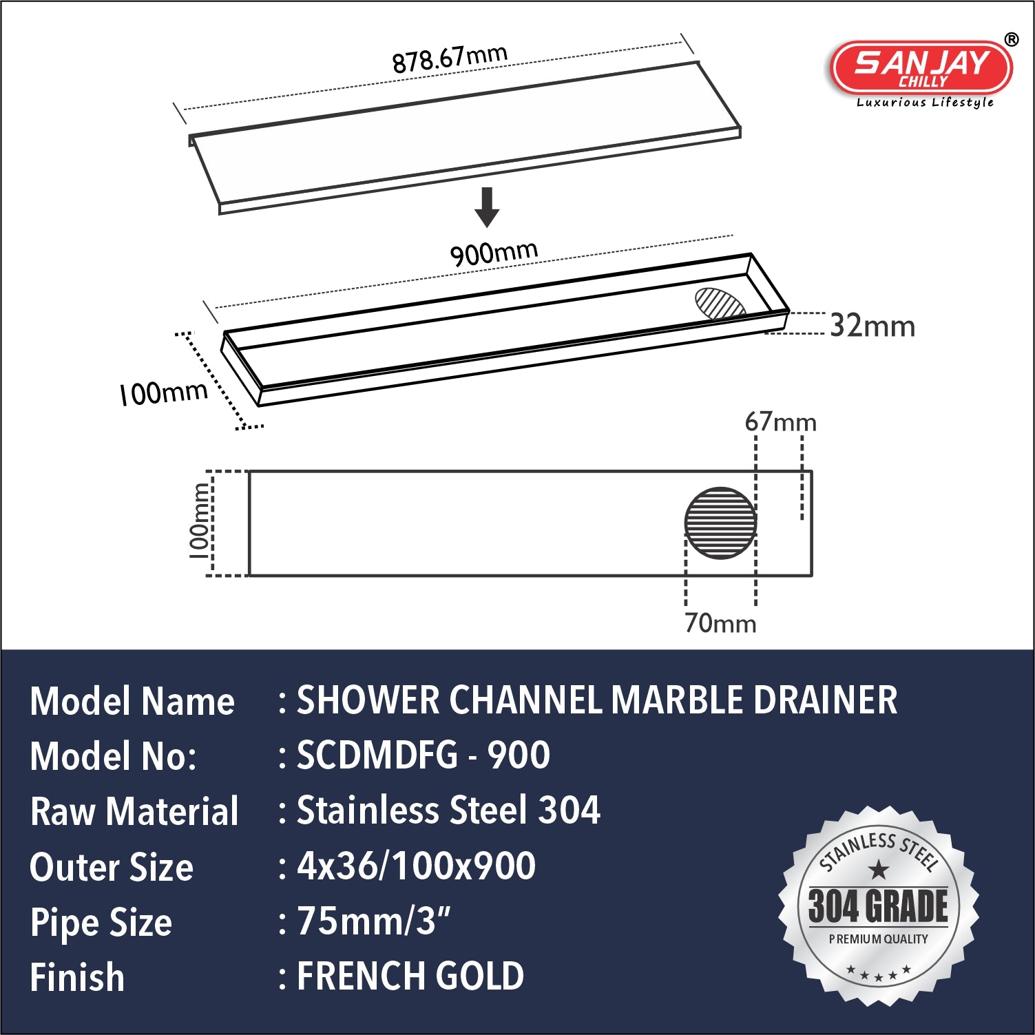 Marble Drainer French Gold